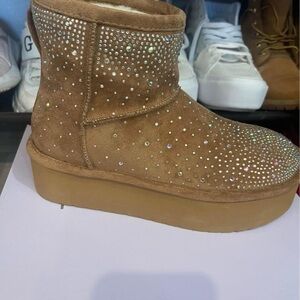 Madden Girl Brown Suede Rhinestone Platform Boots